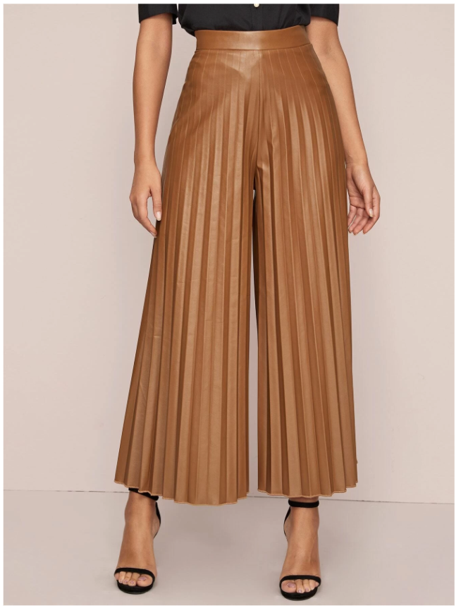 Pantalon plissé ample en cuir PU