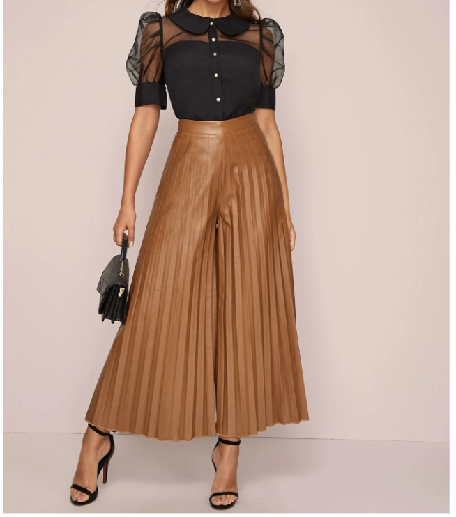 Pantalon plissé ample en cuir PU