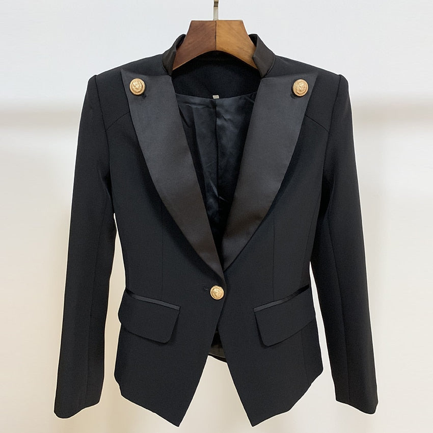 Designer Stylish Blazer Single Button Bouton Lion Agrémentée-veste-Adrienne&Sandrine