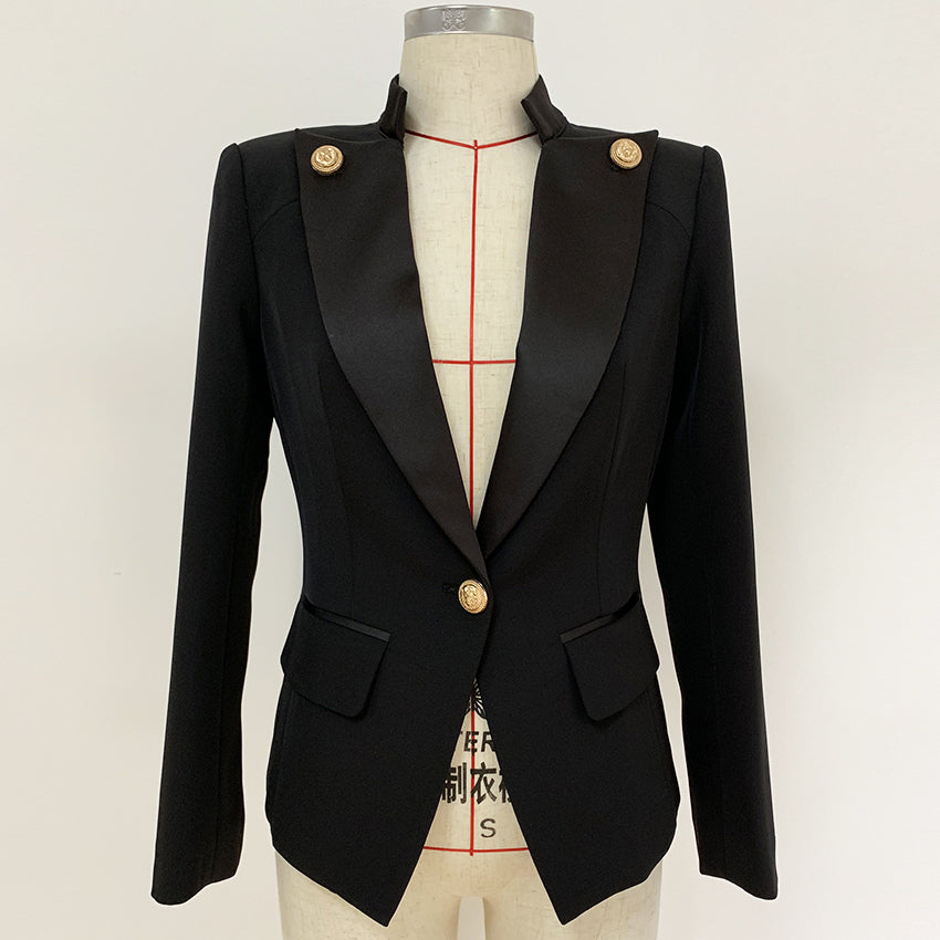 Designer Stylish Blazer Single Button Bouton Lion Agrémentée-veste-Adrienne&Sandrine