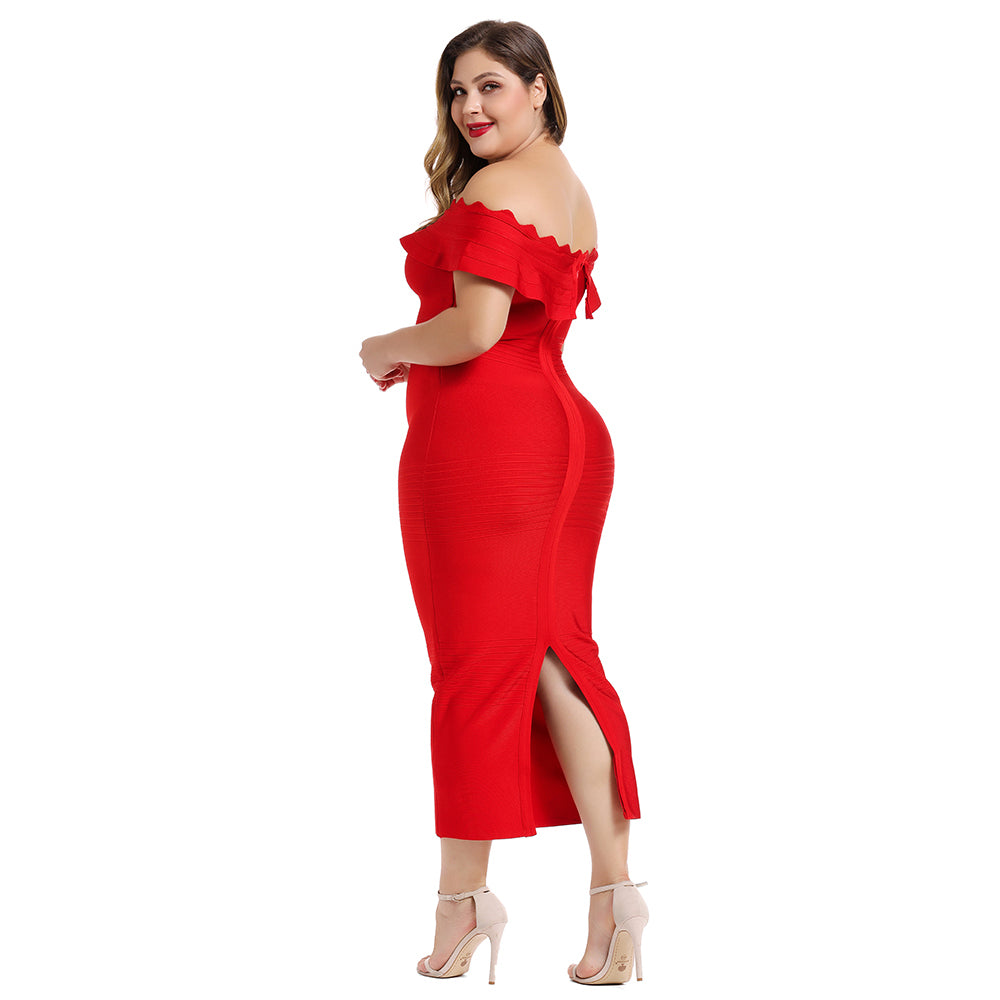 Robe Bandage Midi Plus de Taille XL-3XL