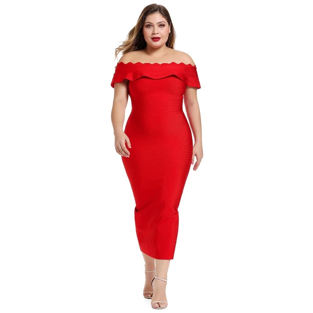 Robe Bandage Midi Plus de Taille XL-3XL