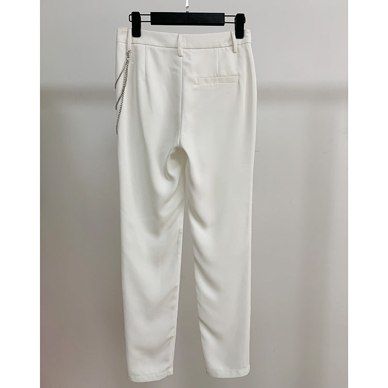 Pantalon Blanc Orné en Chaîne métal-pantalon-Adrienne&Sandrine