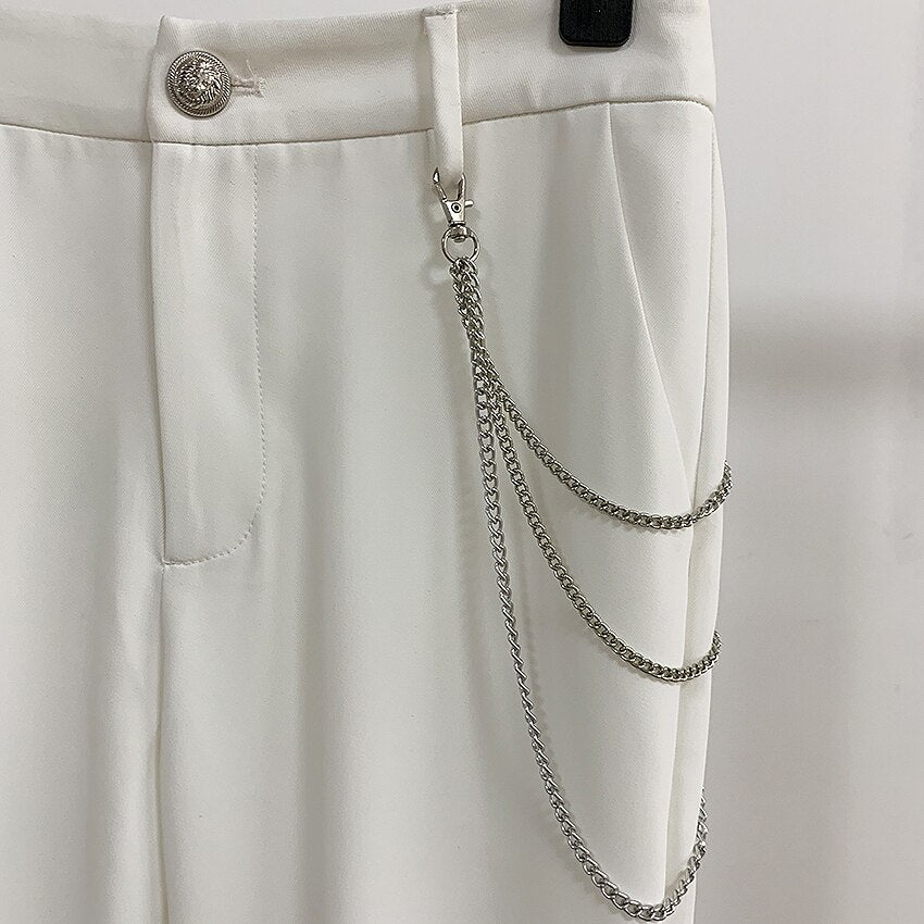 Pantalon Blanc Orné en Chaîne métal-pantalon-Adrienne&Sandrine