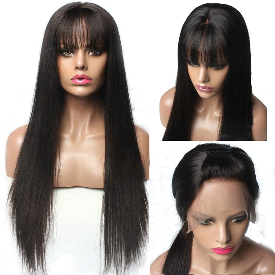 Lace Front Human Hair Wigs With Bang Brazilian Remy 13X6 Pre Plucked With baby Hair-Adrienne&Sandrine