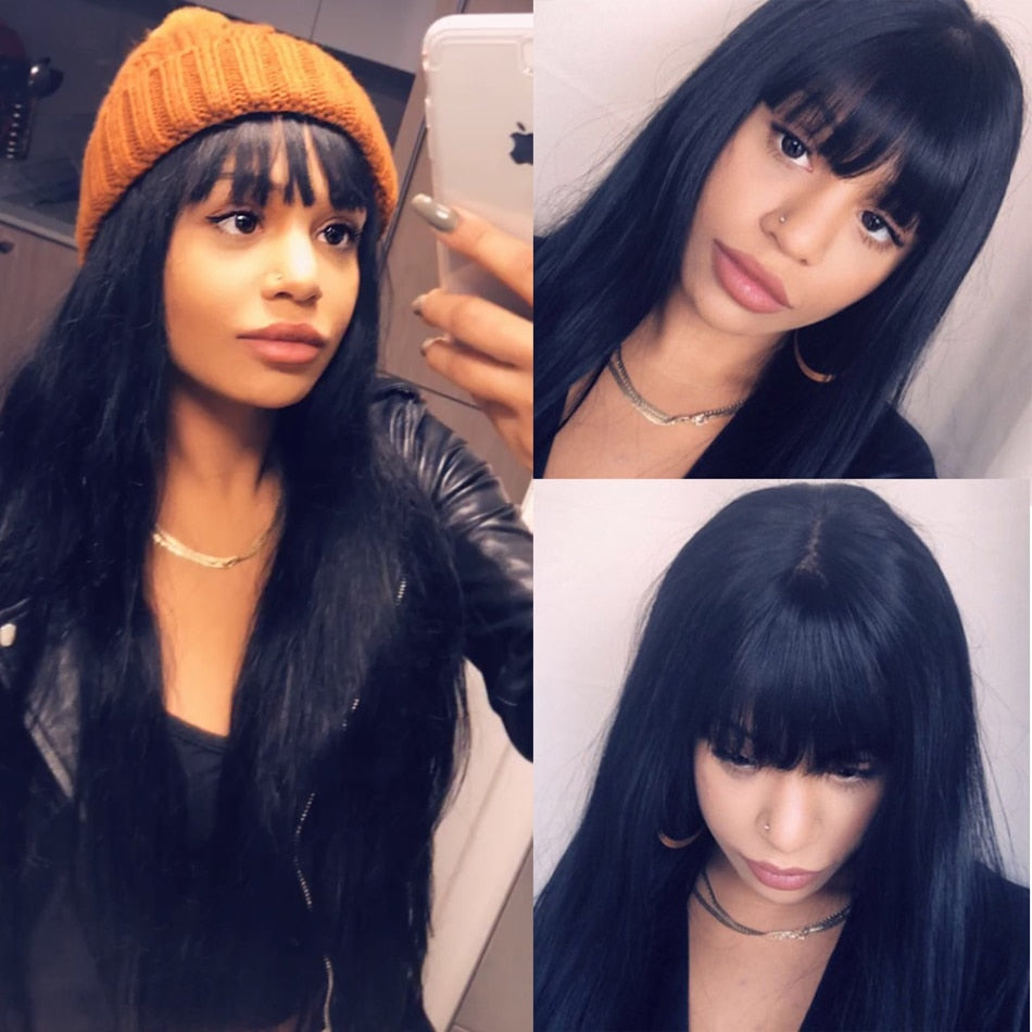 Lace Front Human Hair Wigs With Bang Brazilian Remy 13X6 Pre Plucked With baby Hair-Adrienne&Sandrine